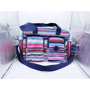 Kipling Colorful Striped Shoulder Bag Travel Duffel Multi Pocket Diaper bag